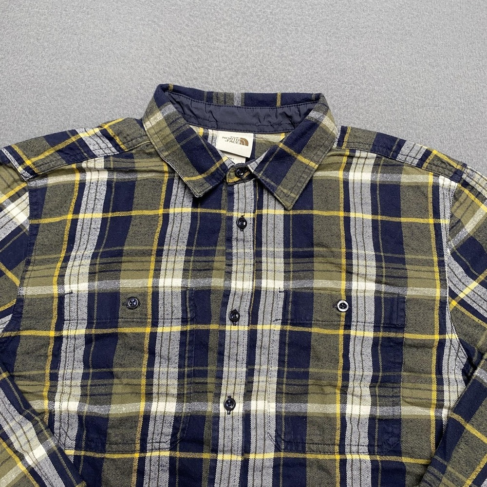 North Face Shirt Mens Large‎ Blue Yellow Plaid Flannel Long Sleeve Double Pocket